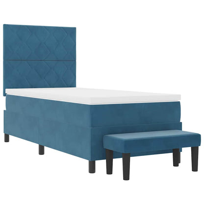 Postel S Boxspringem S Čelo Tmavě Moddrá 200 X 90 Cm Samet