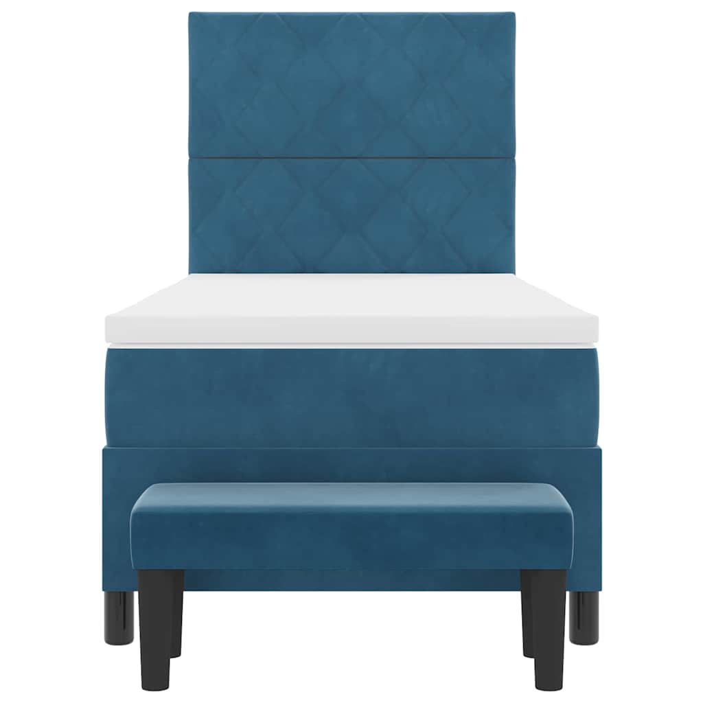 Postel S Boxspringem S Čelo Tmavě Moddrá 200 X 90 Cm Samet