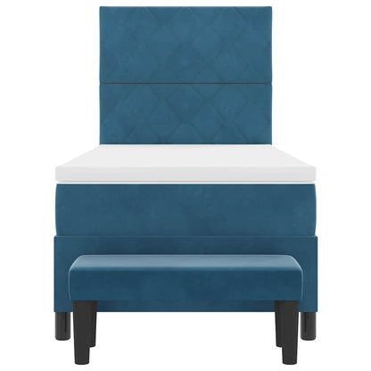 Postel S Boxspringem S Čelo Tmavě Moddrá 200 X 90 Cm Samet