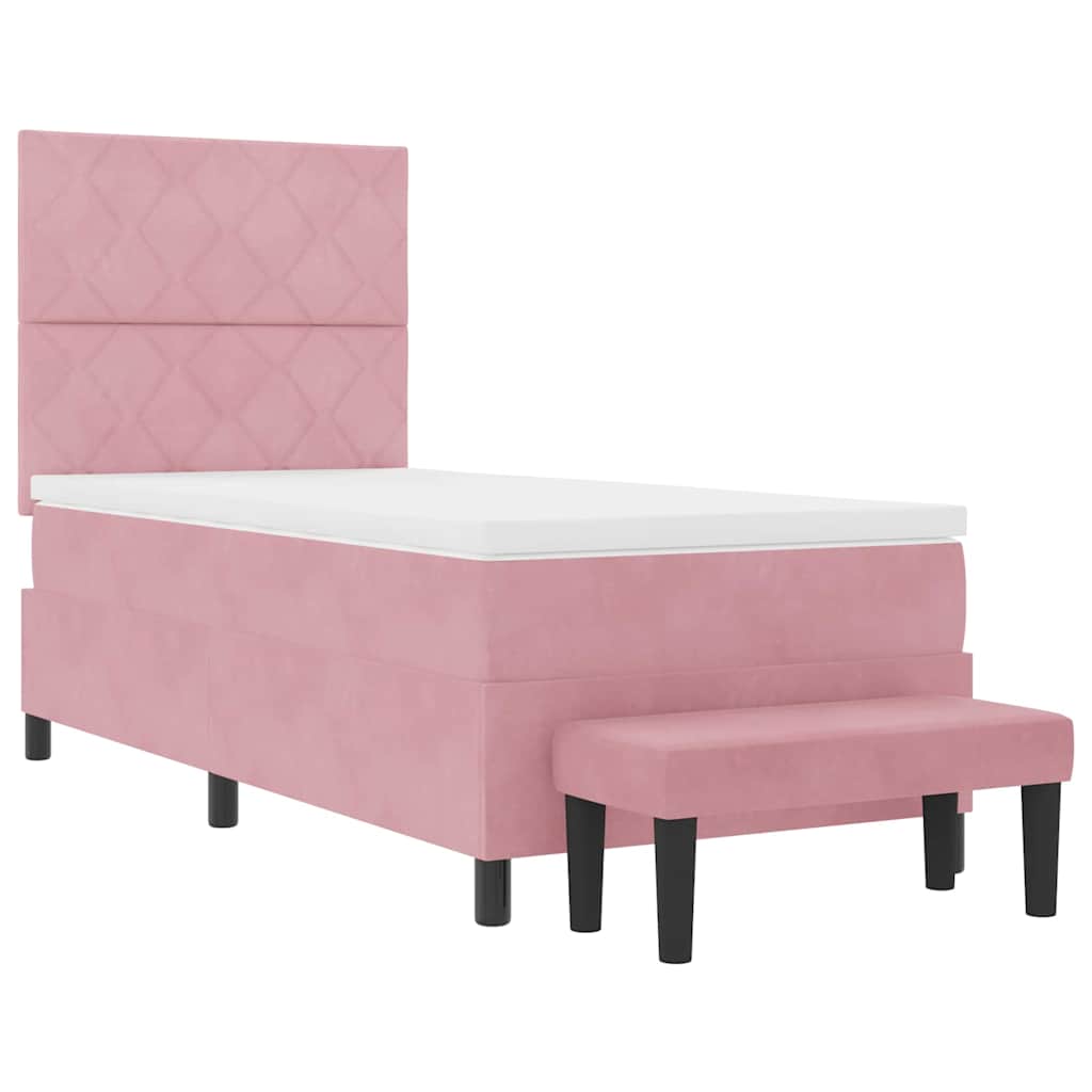 Postel S Boxspringem S Čelo Růžová 200 X 90 Cm Samet