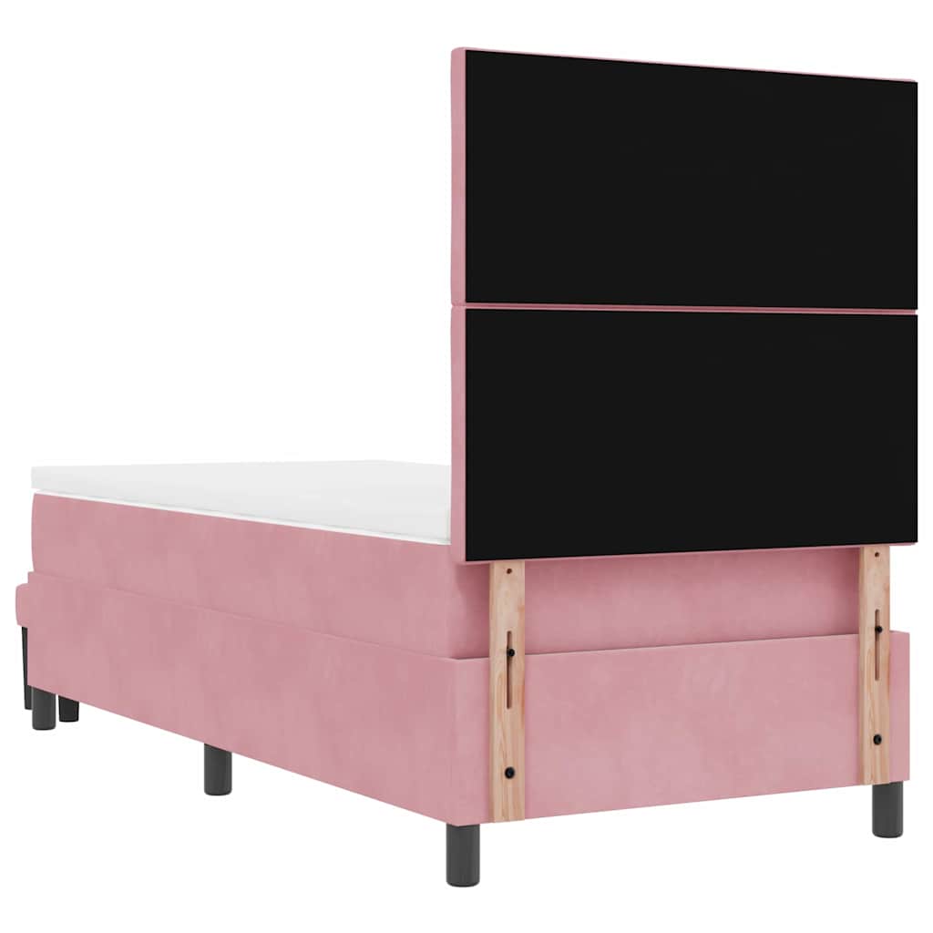 Postel S Boxspringem S Čelo Růžová 200 X 90 Cm Samet