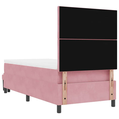 Postel S Boxspringem S Čelo Růžová 200 X 90 Cm Samet
