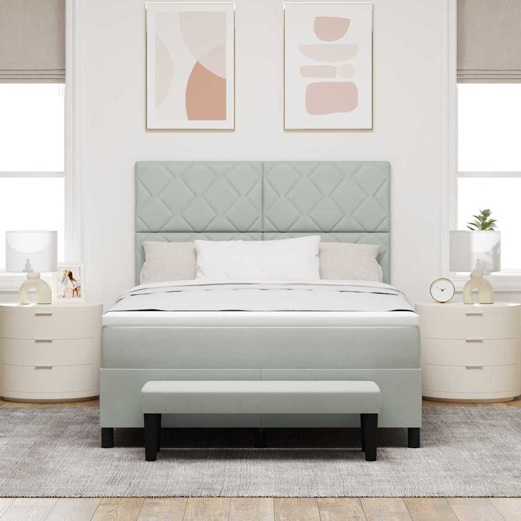 Postel S Boxspringem S Čelo Světle Šedá 190 X 140 Cm Samet