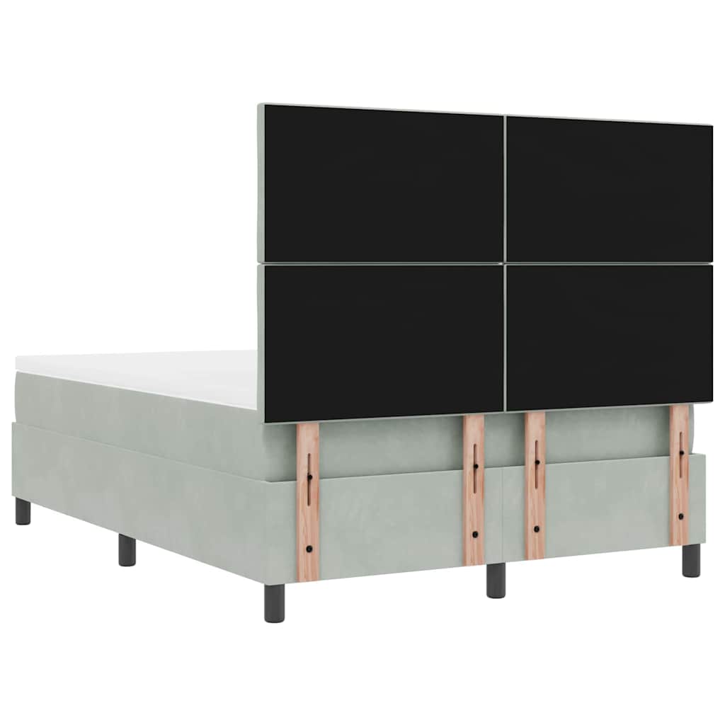 Postel S Boxspringem S Čelo Světle Šedá 190 X 140 Cm Samet