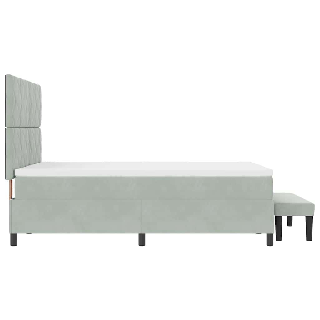 Postel S Boxspringem S Čelo Světle Šedá 190 X 140 Cm Samet