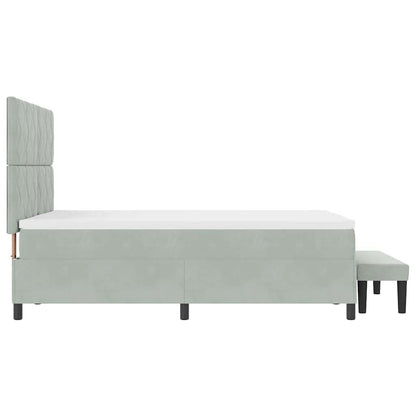 Postel S Boxspringem S Čelo Světle Šedá 190 X 140 Cm Samet