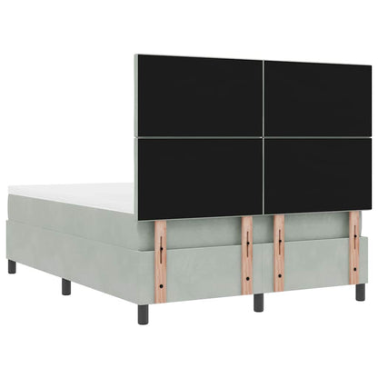 Postel S Boxspringem S Čelo Světle Šedá 200 X 140 Cm Samet