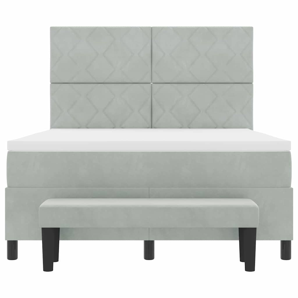 Postel S Boxspringem S Čelo Světle Šedá 200 X 140 Cm Samet