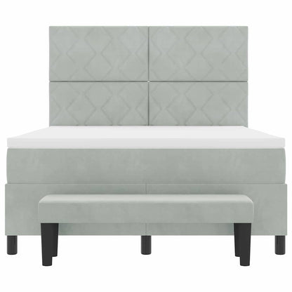 Postel S Boxspringem S Čelo Světle Šedá 200 X 140 Cm Samet