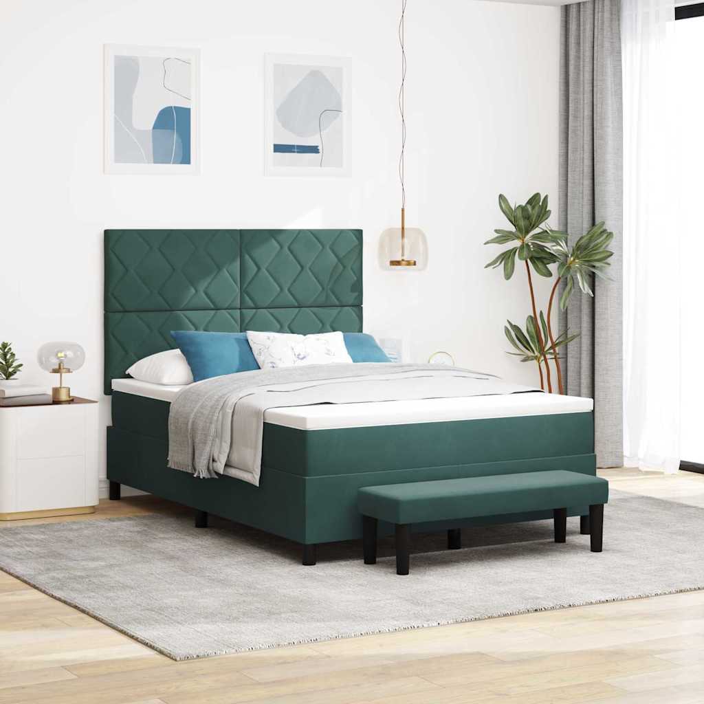 Postel S Boxspringem S Čelo Tmavě Zelená 200 X 140 Cm Samet