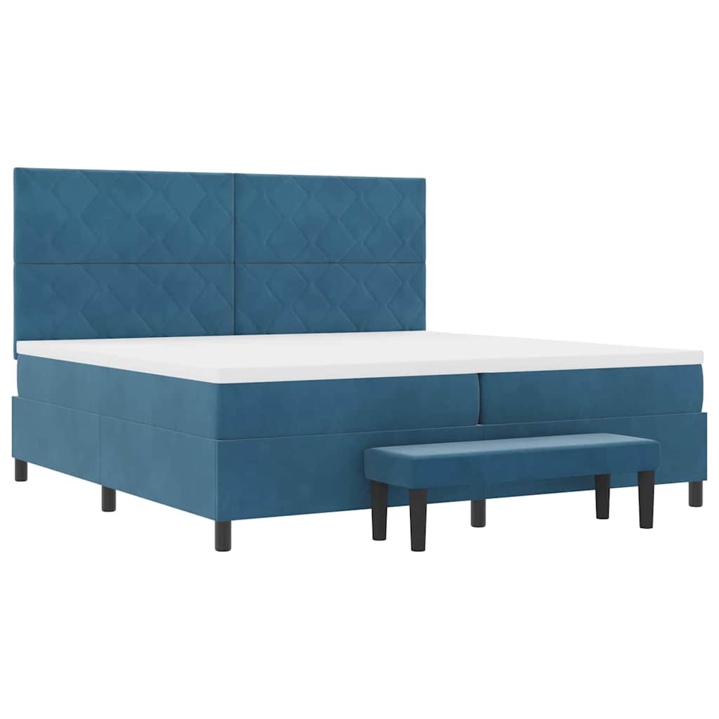 Postel S Boxspringem S Čelo Tmavě Moddrá 200 X 200 Cm Samet