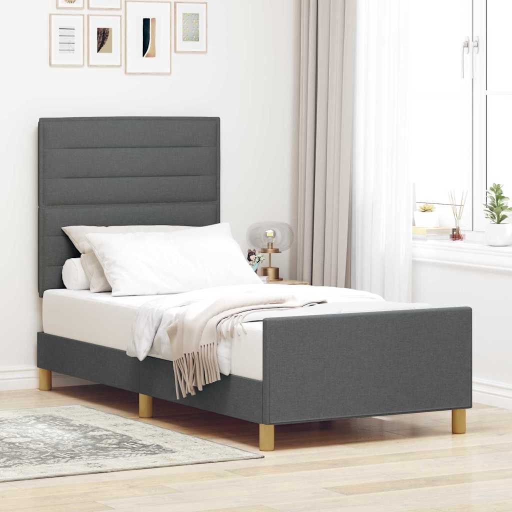 Rám Postele S Čelo Tmavě Šedá 80 X 200 Cm Textil