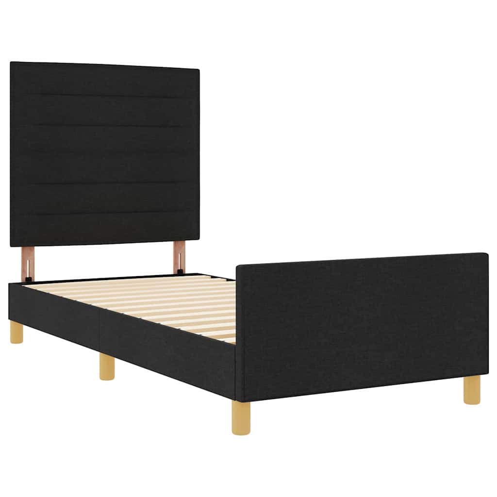 Rám Postele S Čelo Černá 90 X 190 Cm Textil