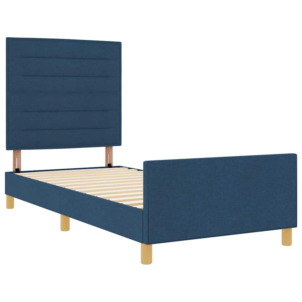 Rám Postele S Čelo Modrá 90 X 190 Cm Textil