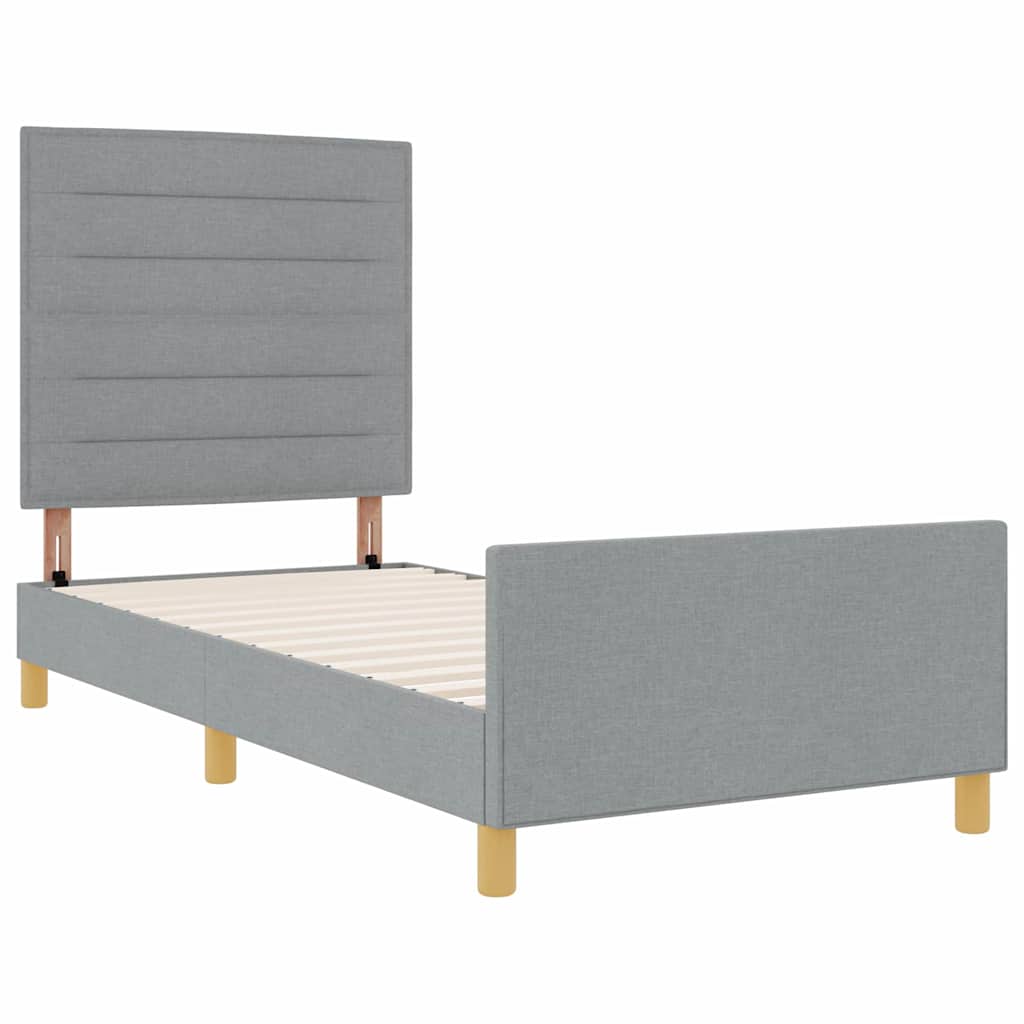 Rám Postele S Čelo Světle Šedá 100 X 200 Cm Textil