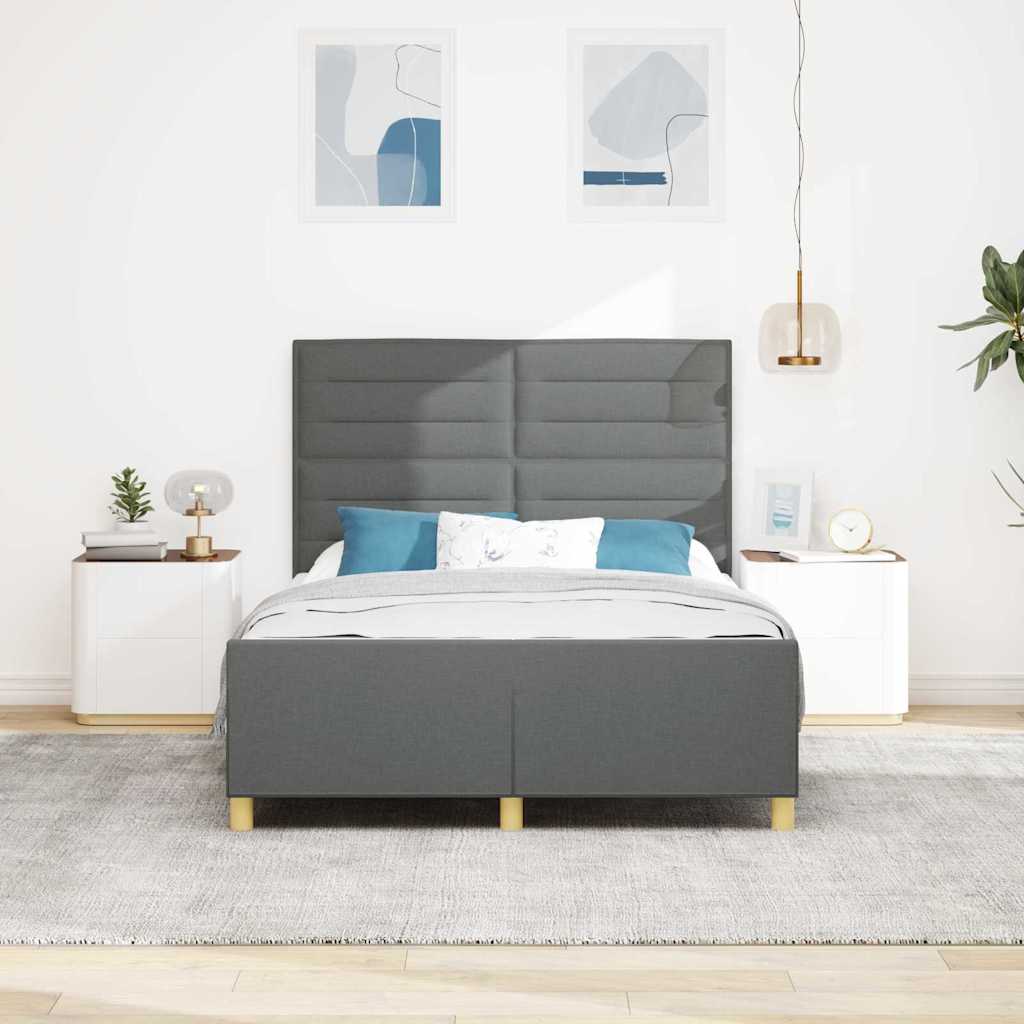 Rám Postele S Čelo Tmavě Šedá 160 X 200 Cm Textil