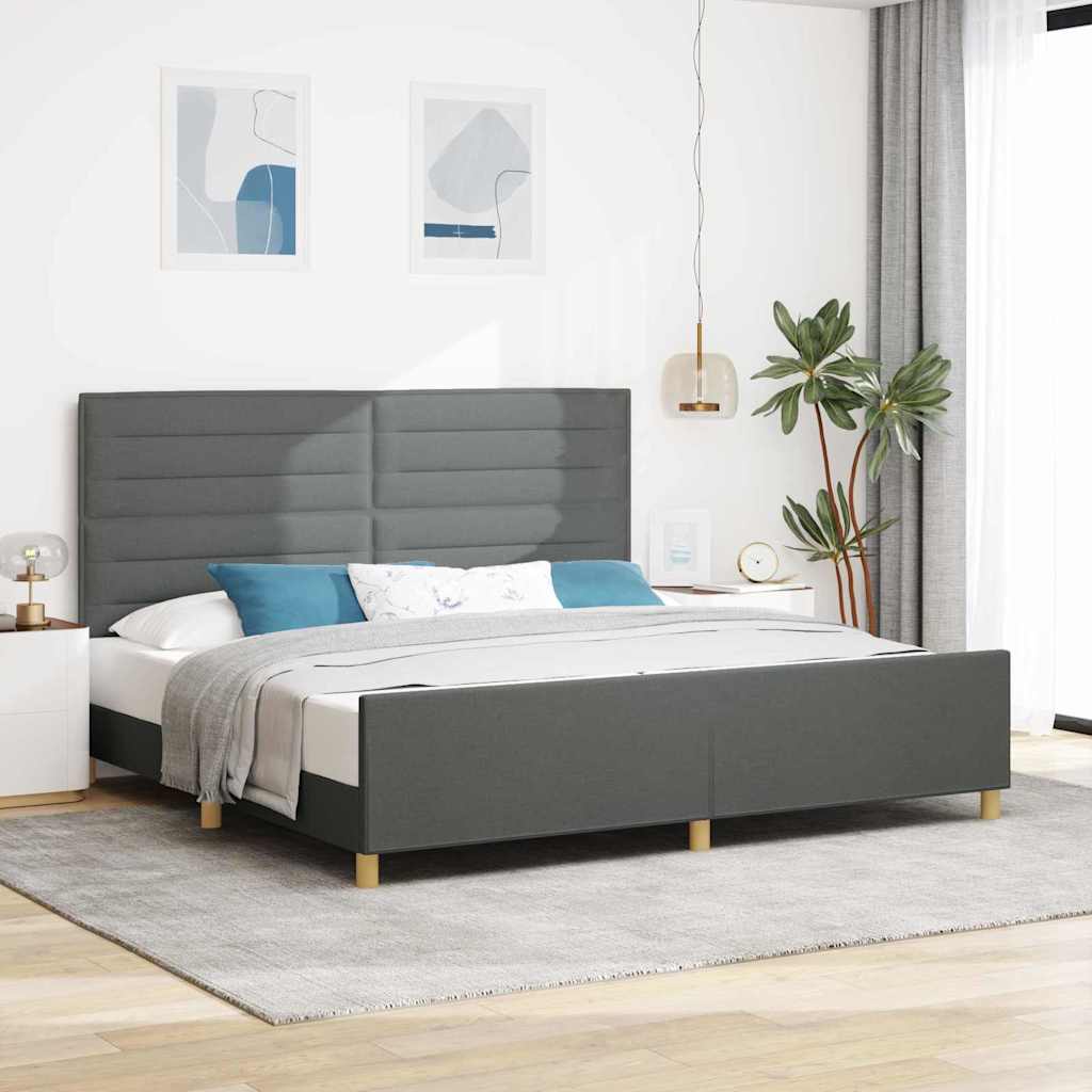 Rám Postele S Čelo Tmavě Šedá 200 X 200 Cm Textil