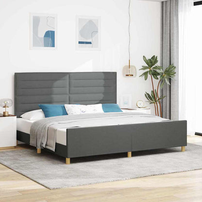 Rám Postele S Čelo Tmavě Šedá 200 X 200 Cm Textil