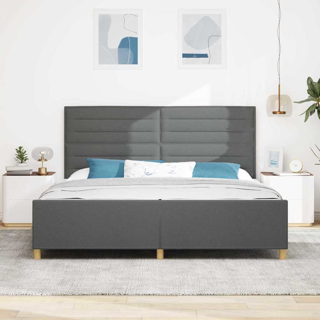 Rám Postele S Čelo Tmavě Šedá 200 X 200 Cm Textil