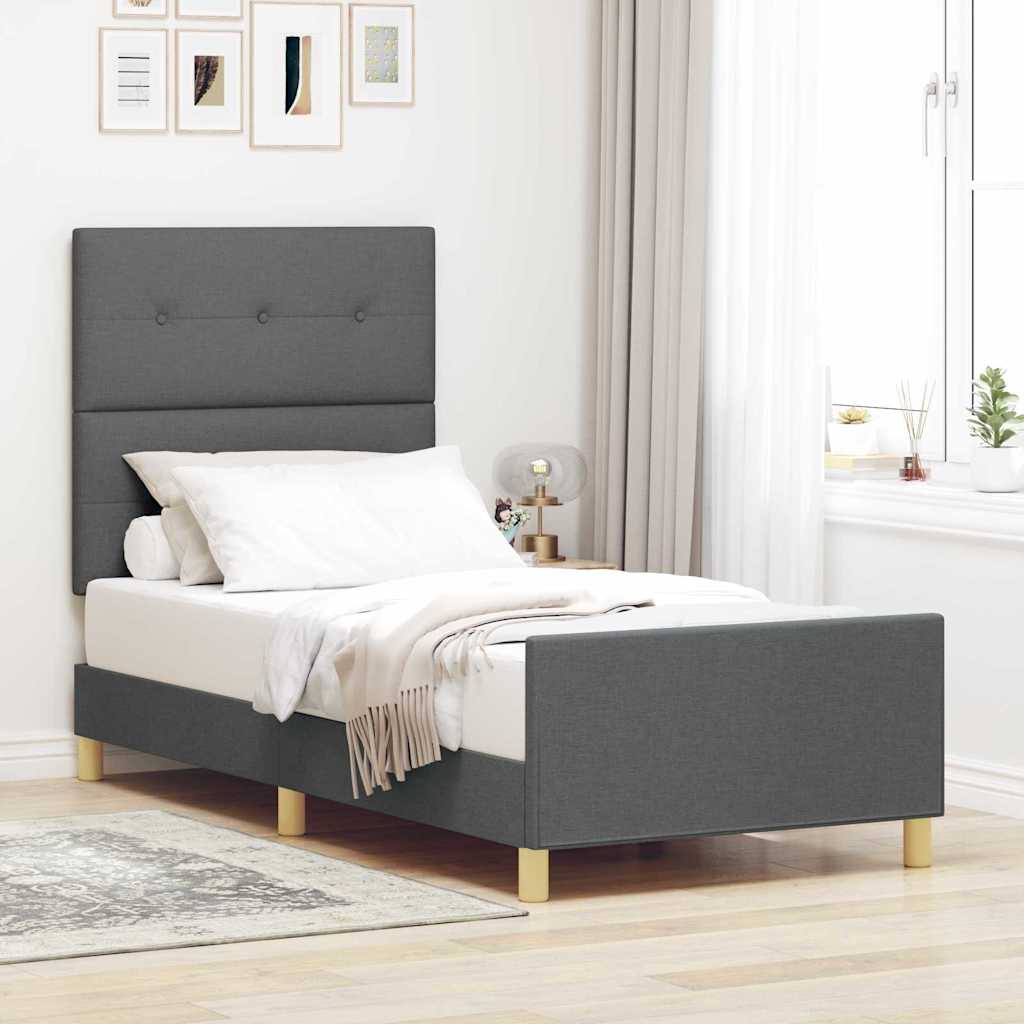 Rám Postele S Čelo Tmavě Šedá 80 X 200 Cm Textil
