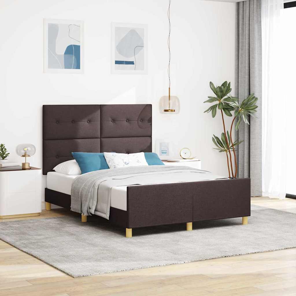 Rám Postele S Čelo Tmavě Hnědá 140 X 190 Cm Textil