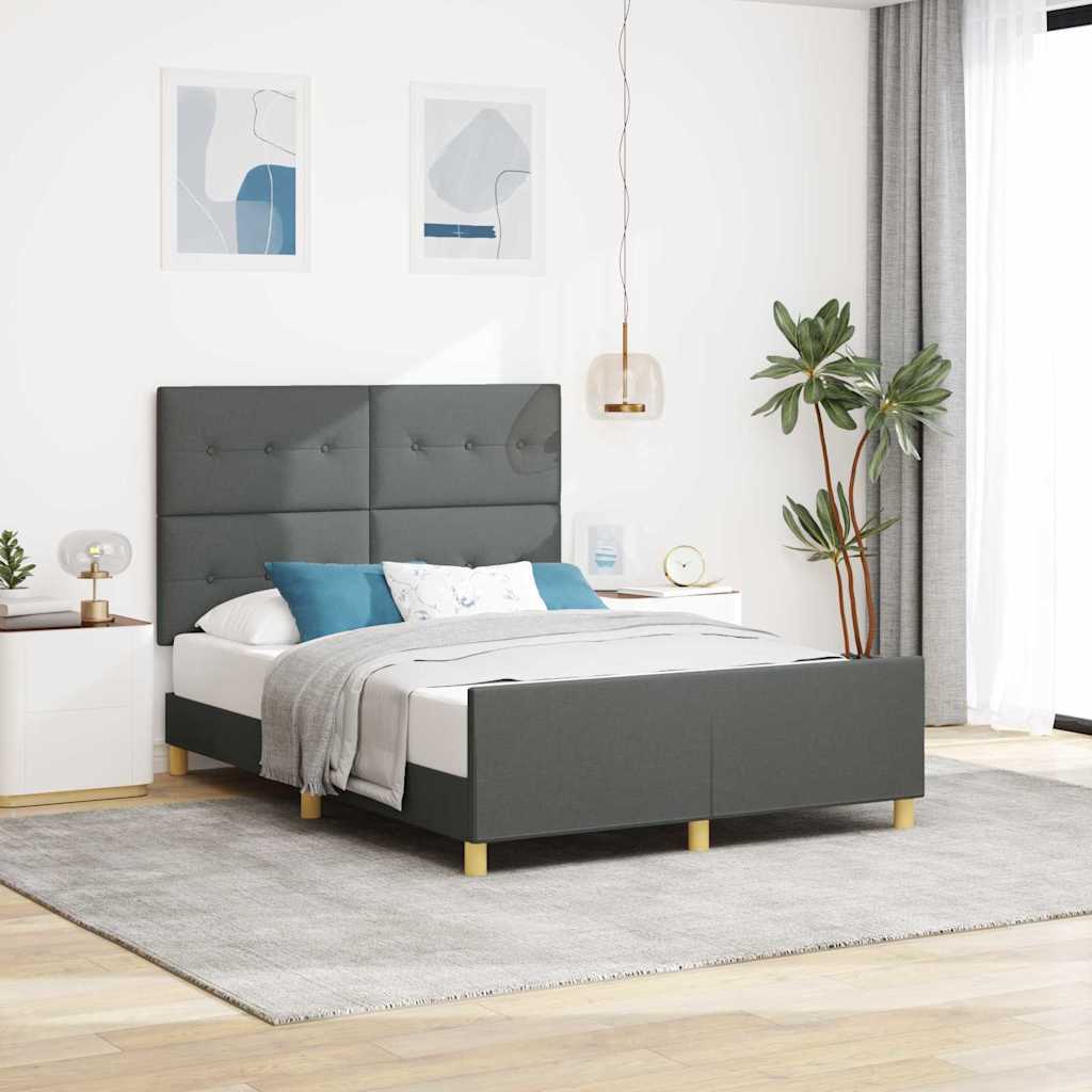 Rám Postele S Čelo Tmavě Šedá 140 X 200 Cm Textil