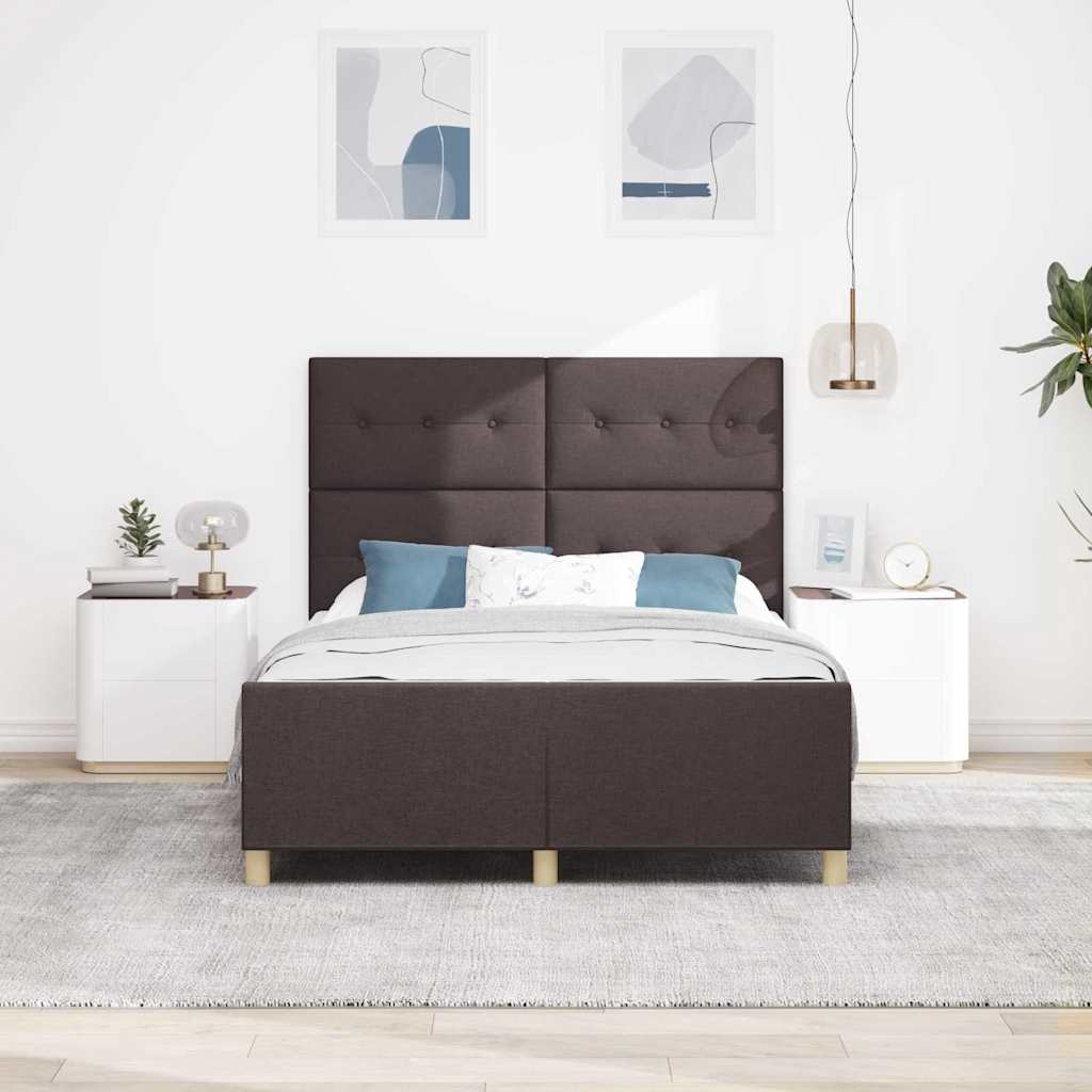 Rám Postele S Čelo Tmavě Hnědá 140 X 200 Cm Textil