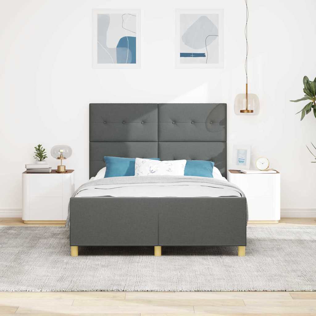 Rám Postele S Čelo Tmavě Šedá 160 X 200 Cm Textil