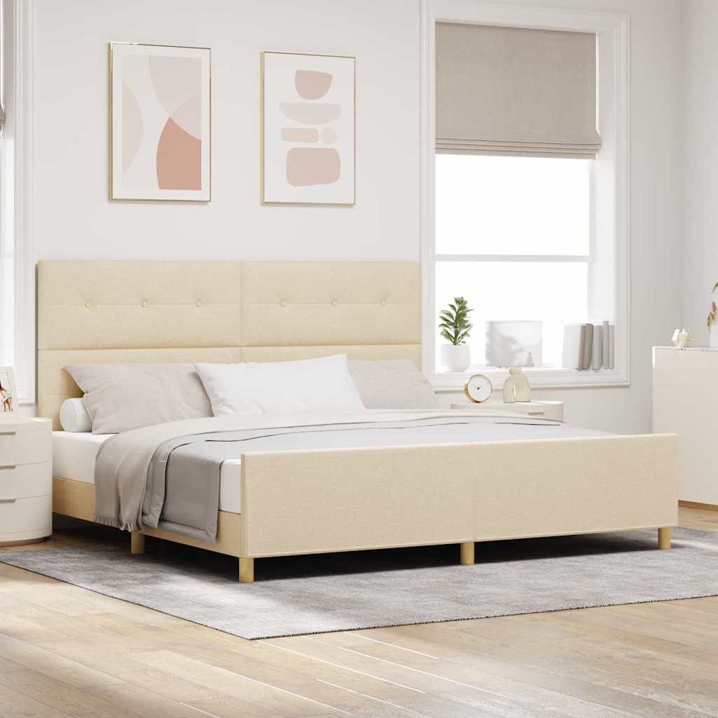 Rám Postele S Čelo Krémová 200 X 200 Cm Textil