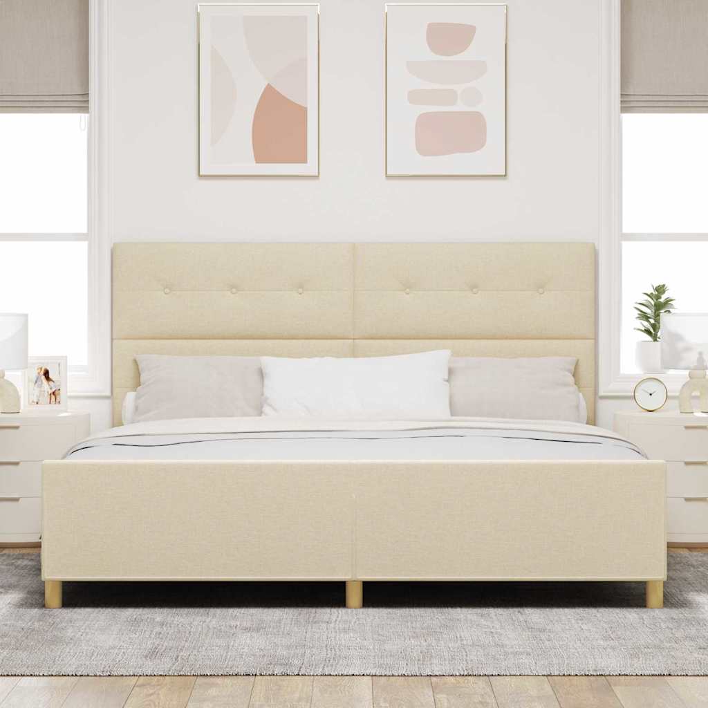 Rám Postele S Čelo Krémová 200 X 200 Cm Textil