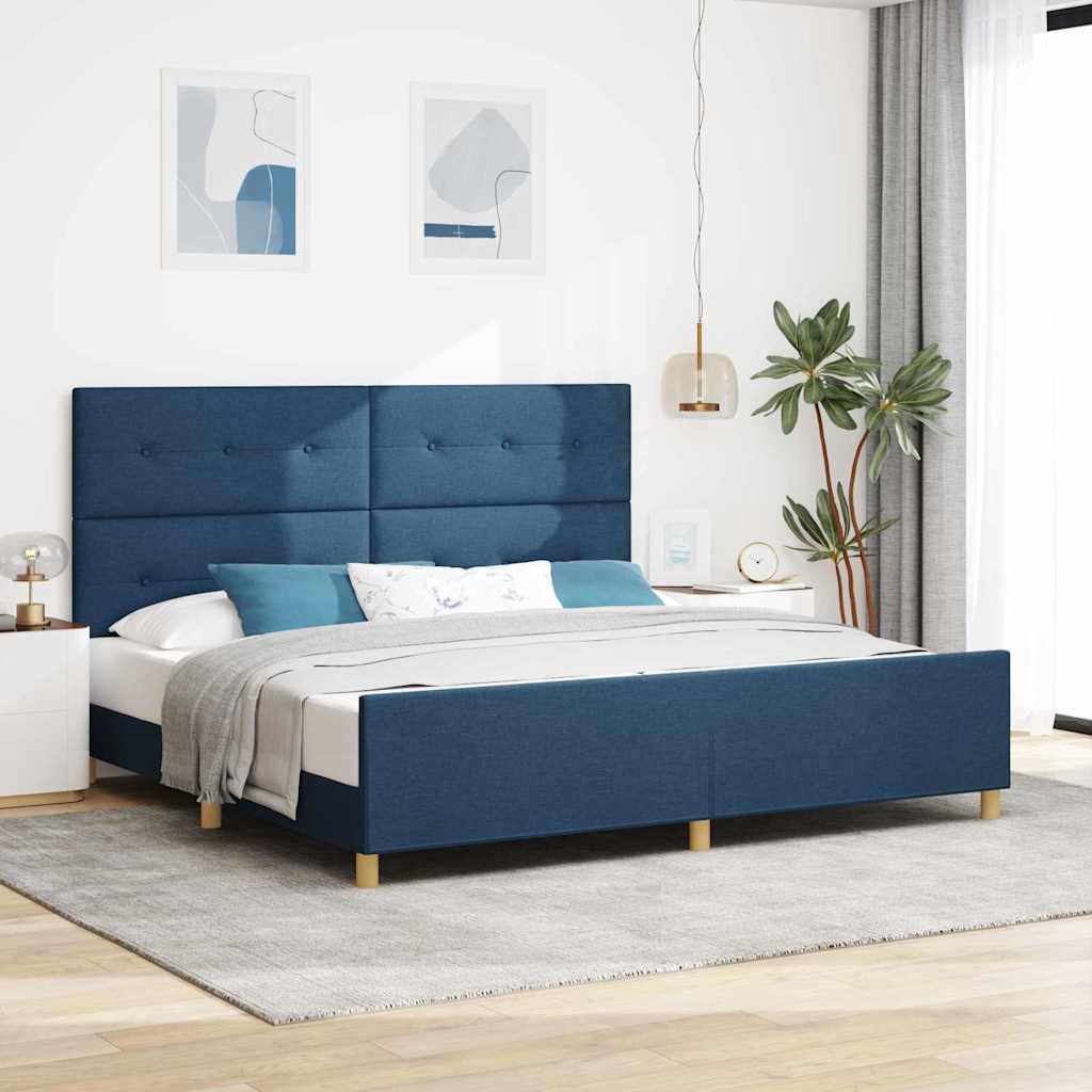 Rám Postele S Čelo Modrá 200 X 200 Cm Textil