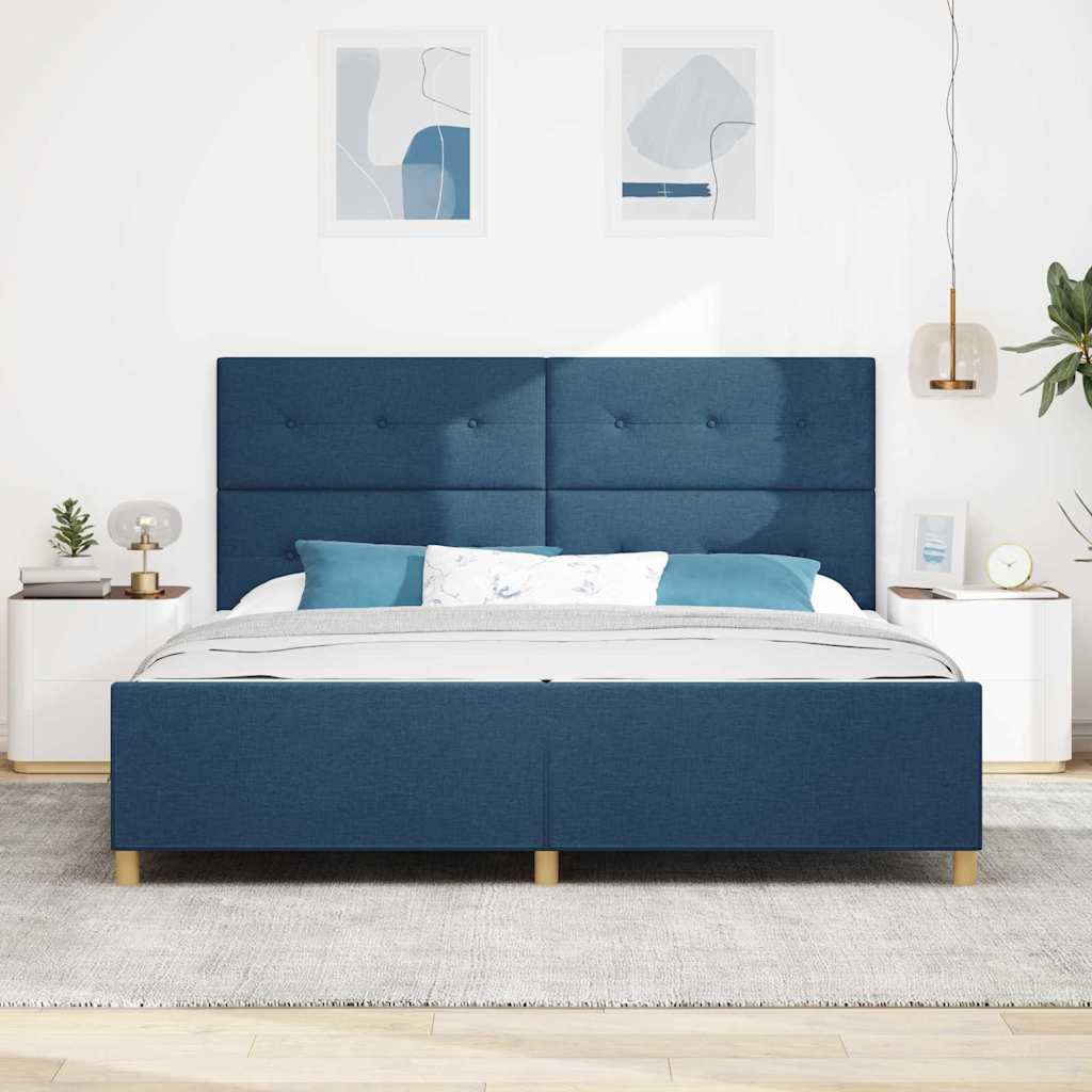 Rám Postele S Čelo Modrá 200 X 200 Cm Textil