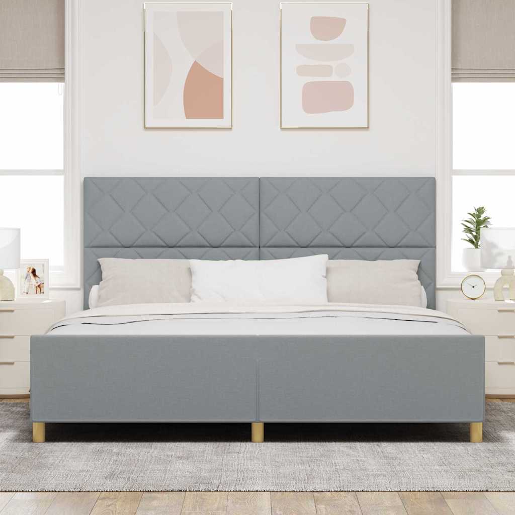 Rám Postele S Čelo Světle Šedá 200 X 200 Cm Textil