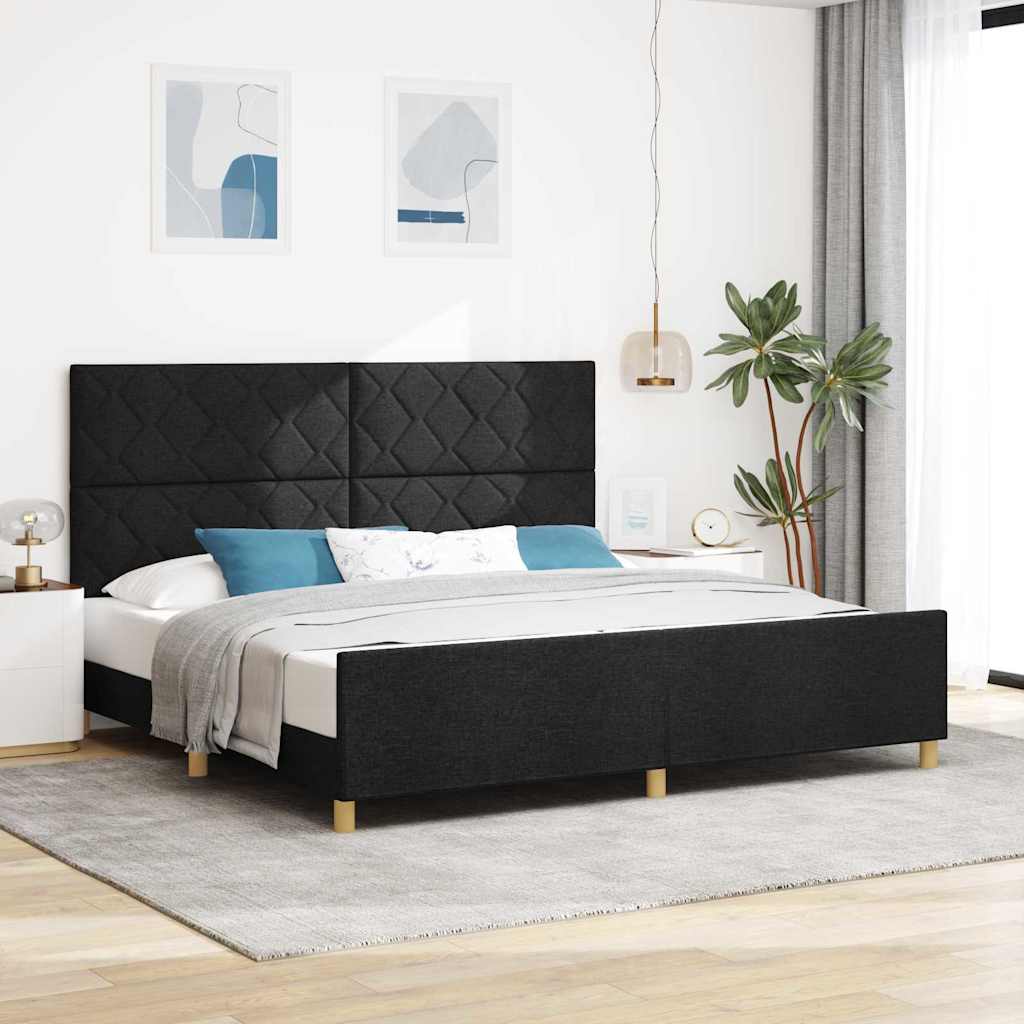 Rám Postele S Čelo Černá 200 X 200 Cm Textil