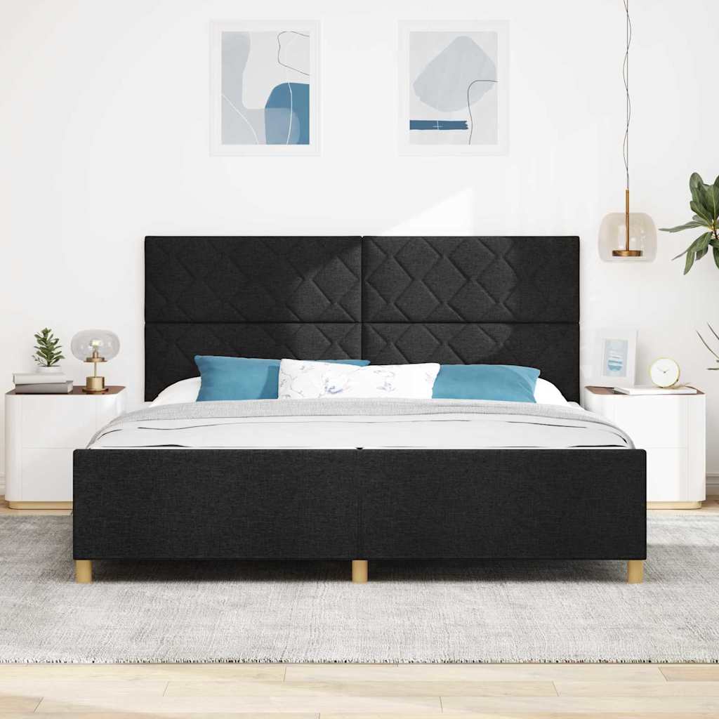Rám Postele S Čelo Černá 200 X 200 Cm Textil