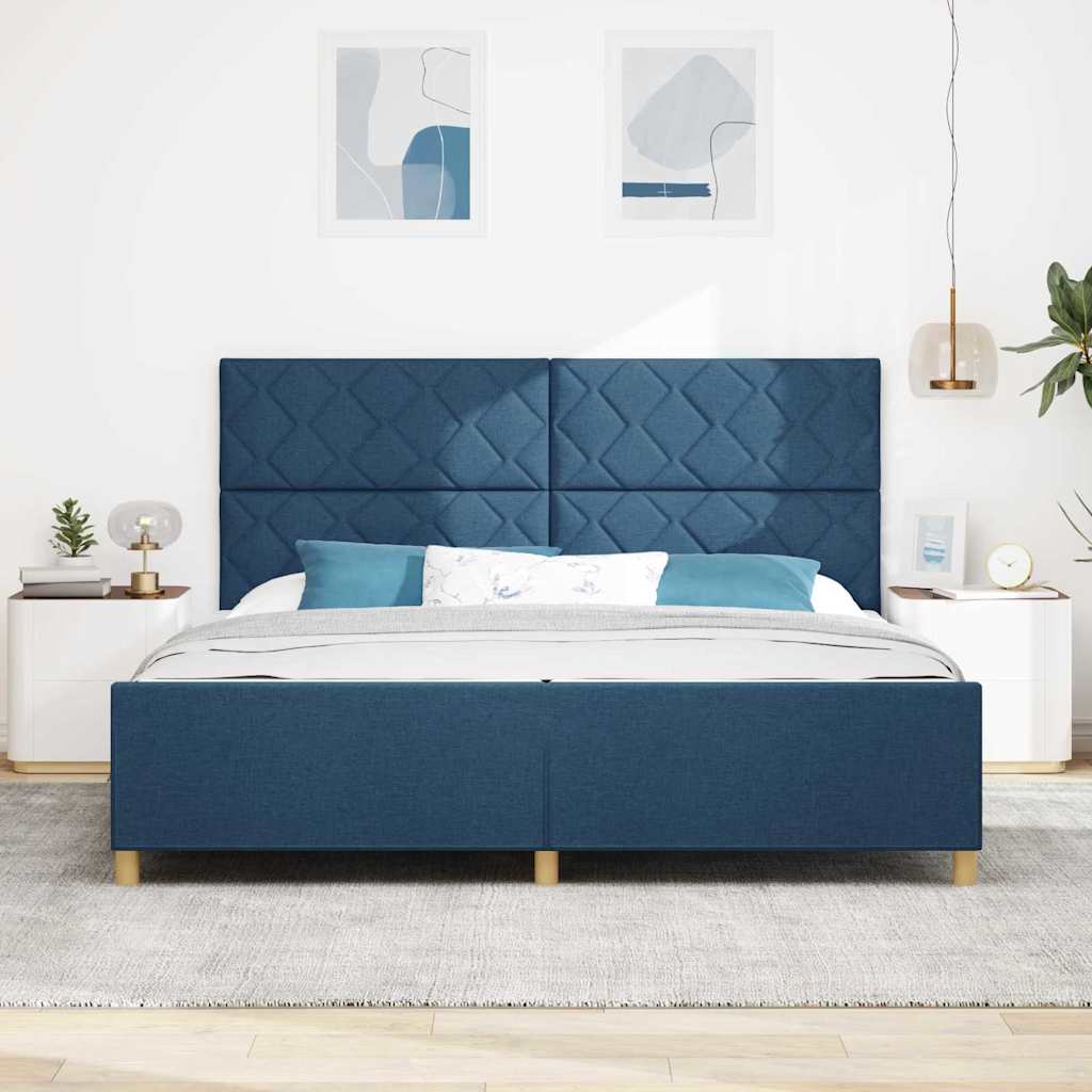 Rám Postele S Čelo Modrá 200 X 200 Cm Textil