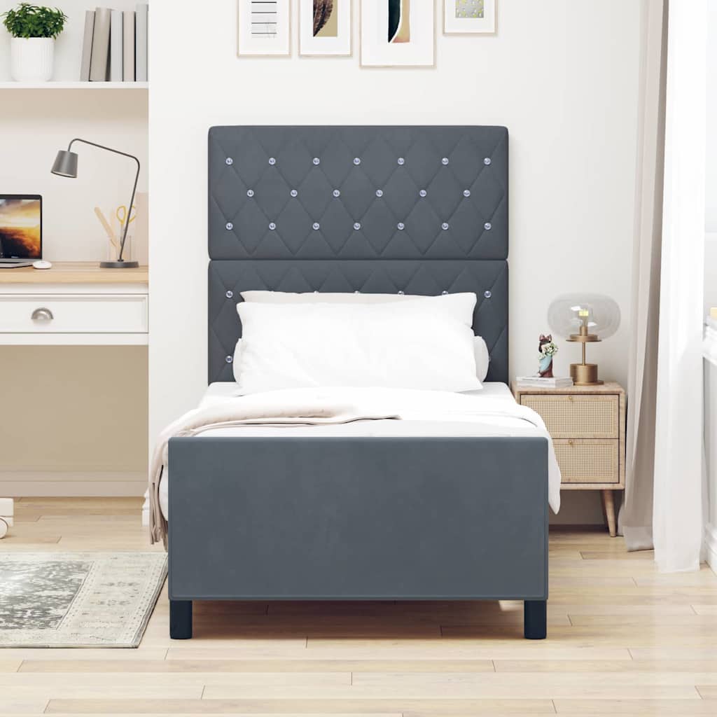 Postel S Boxspringem S Čelo Tmavě Šedá 90 X 190 Cm Samet