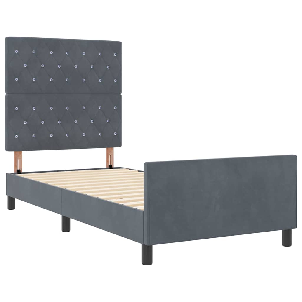 Postel S Boxspringem S Čelo Tmavě Šedá 90 X 190 Cm Samet