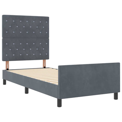 Postel S Boxspringem S Čelo Tmavě Šedá 90 X 190 Cm Samet