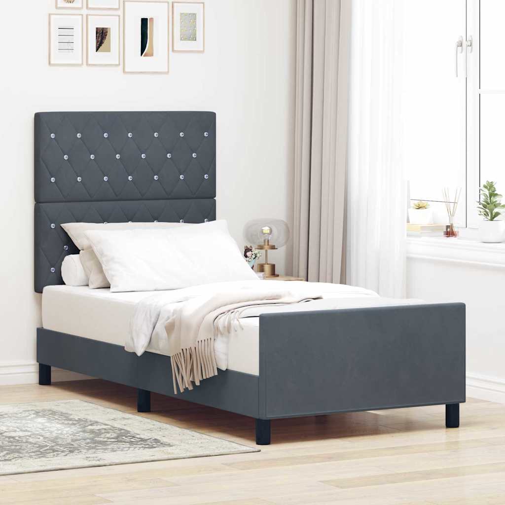 Postel S Boxspringem S Čelo Tmavě Šedá 90 X 200 Cm Samet