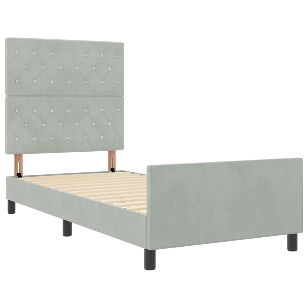Postel S Boxspringem S Čelo Světle Šedá 100 X 200 Cm Samet