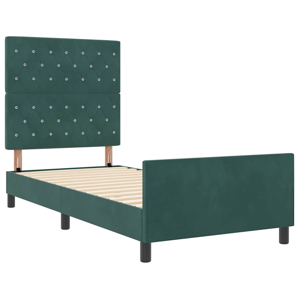 Postel S Boxspringem S Čelo Tmavě Zelená 100 X 200 Cm Samet
