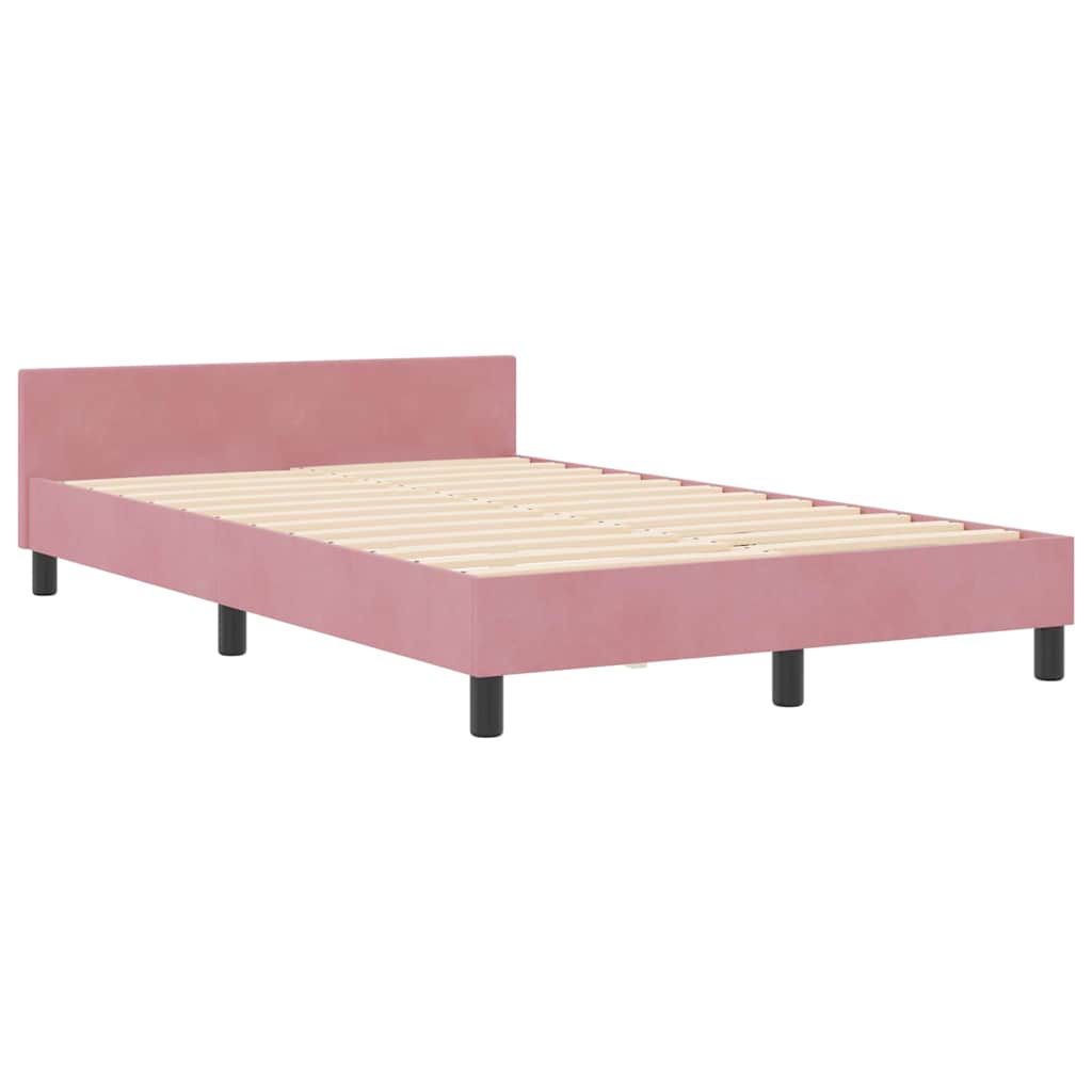 Postel S Boxspringem S Čelo Růžová 120 X 200 Cm Samet