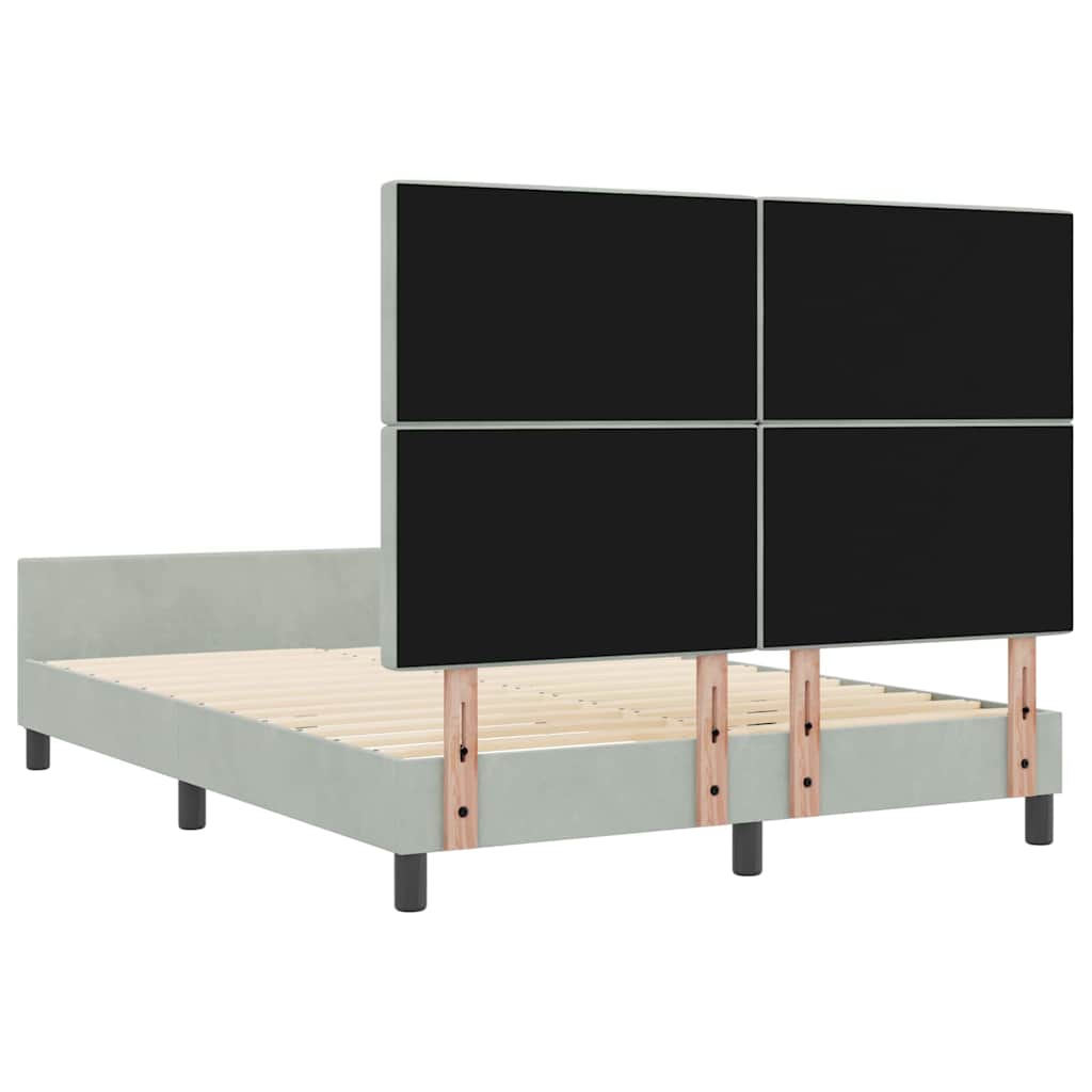 Postel S Boxspringem S Čelo Světle Šedá 140 X 200 Cm Samet
