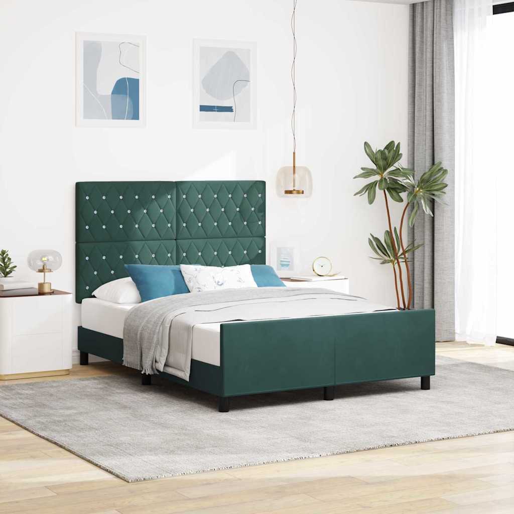 Postel S Boxspringem S Čelo Tmavě Zelená 140 X 200 Cm Samet