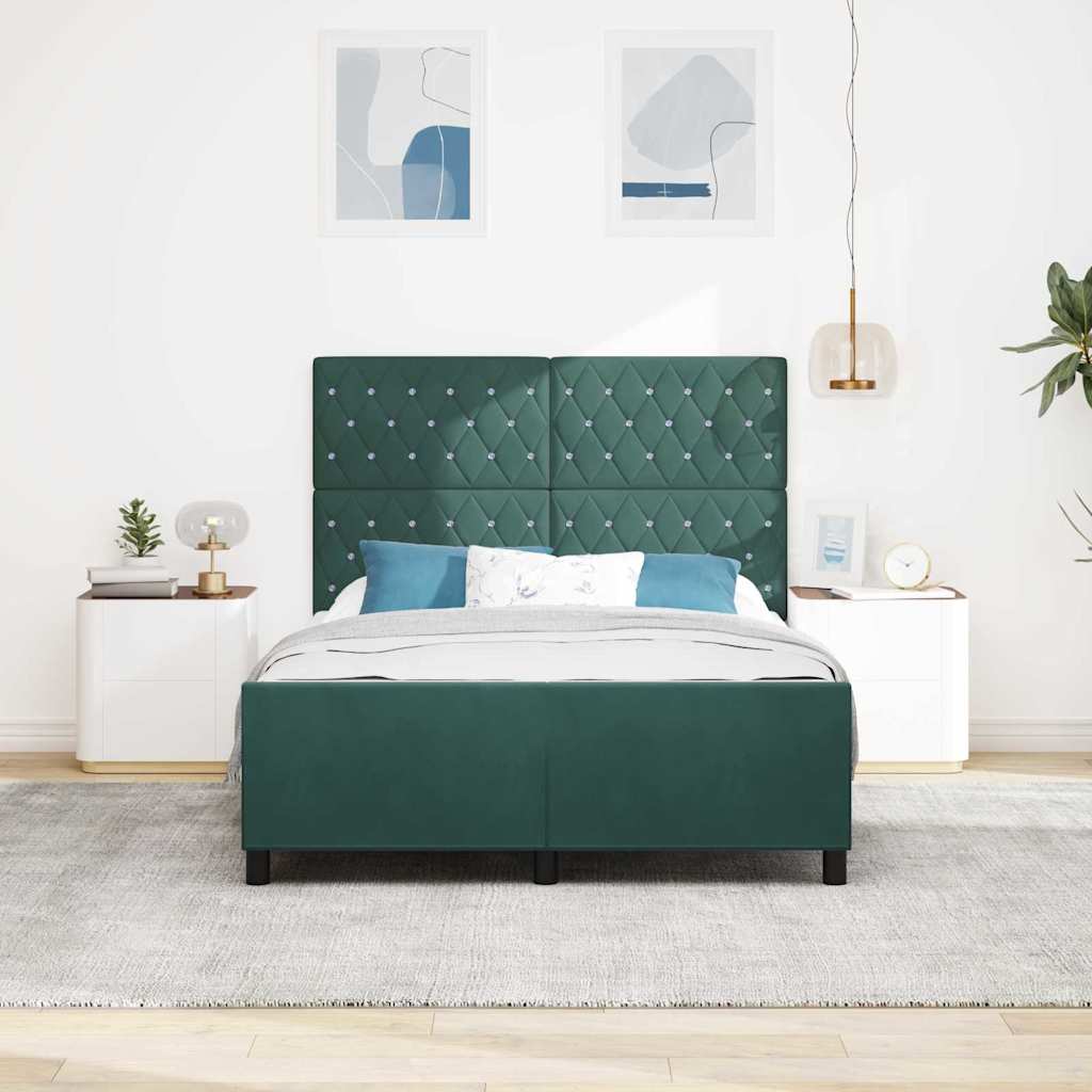Postel S Boxspringem S Čelo Tmavě Zelená 140 X 200 Cm Samet