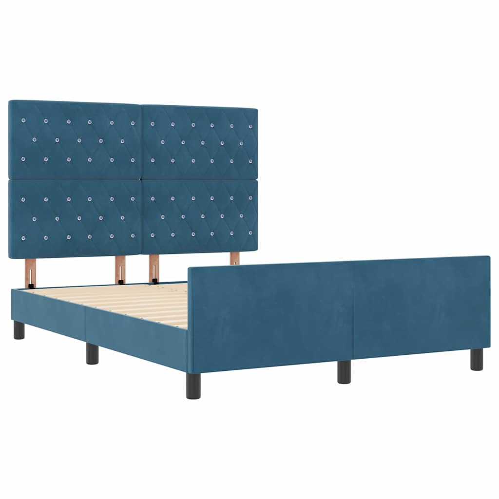 Postel S Boxspringem S Čelo Tmavě Modrá 140 X 200 Cm Samet
