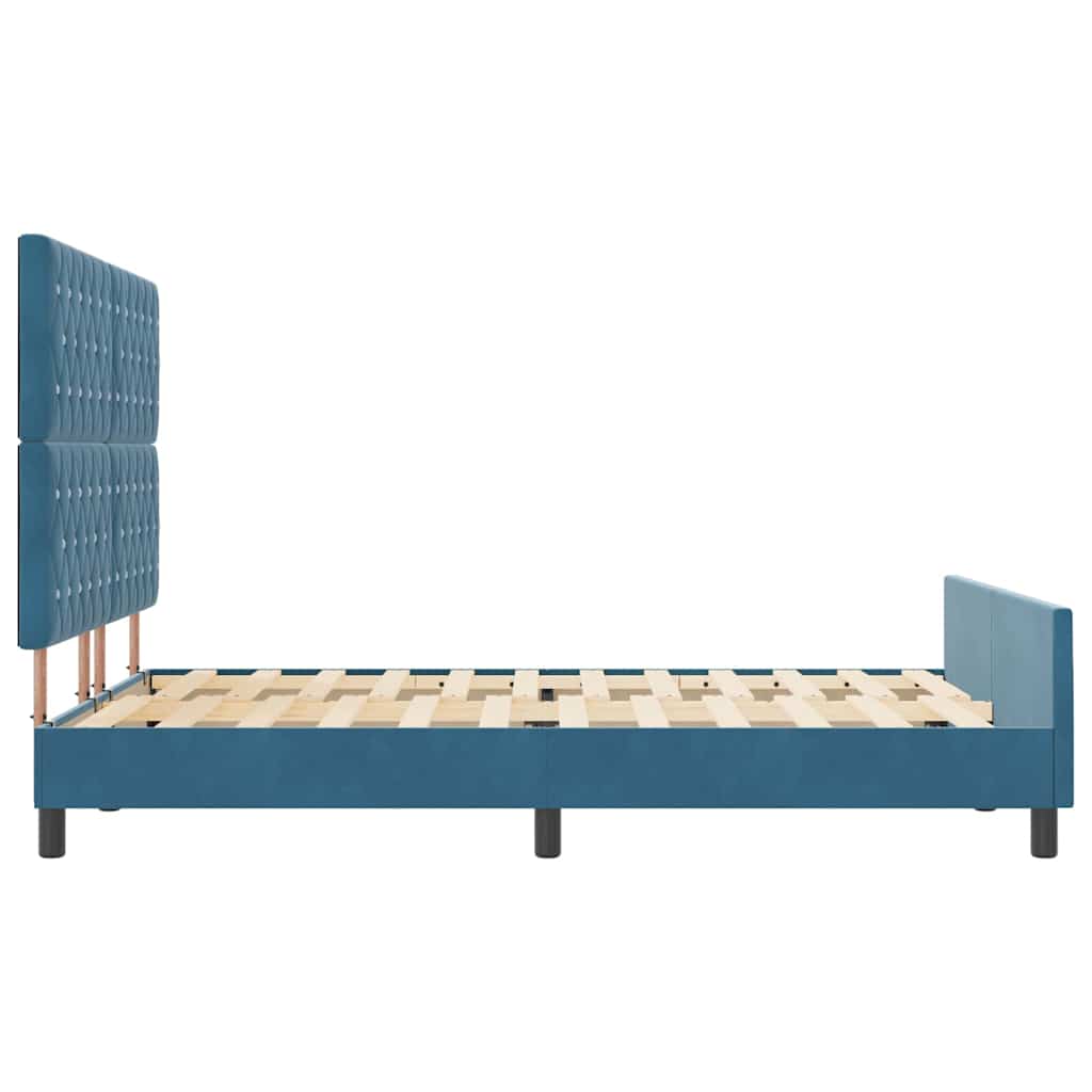 Postel S Boxspringem S Čelo Tmavě Modrá 140 X 200 Cm Samet