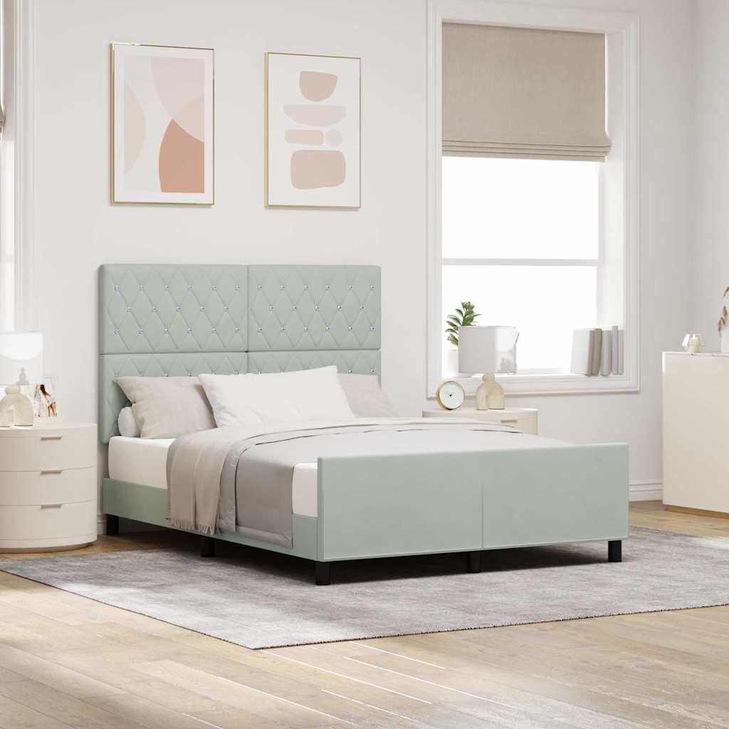 Postel S Boxspringem S Čelo Světle Šedá 160 X 200 Cm Samet