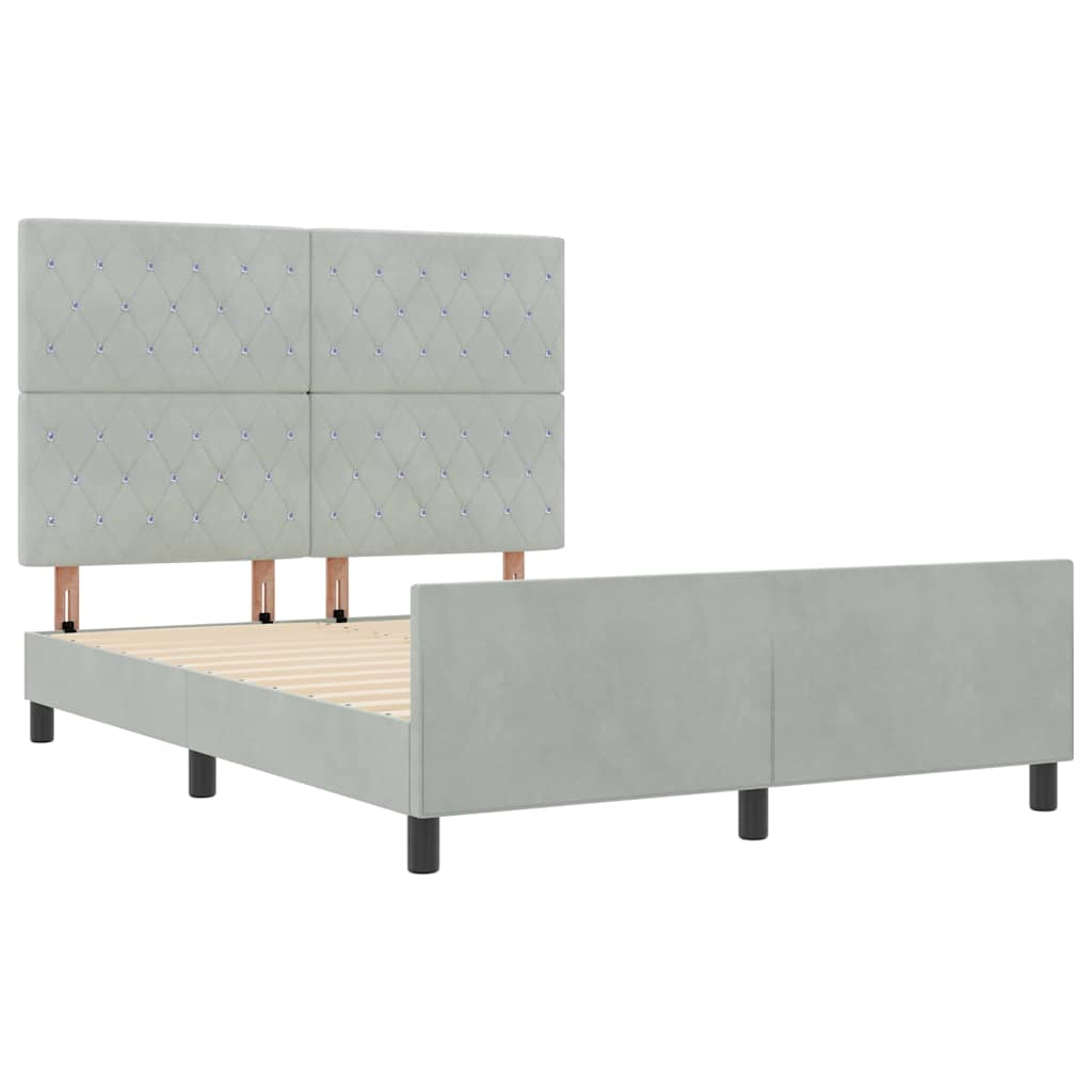 Postel S Boxspringem S Čelo Světle Šedá 160 X 200 Cm Samet